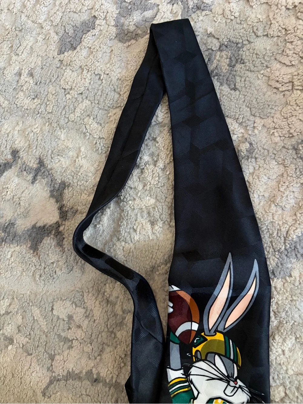 Warner Bros. Black Tie with Green, Yellow & Red Cartoon Football Characters